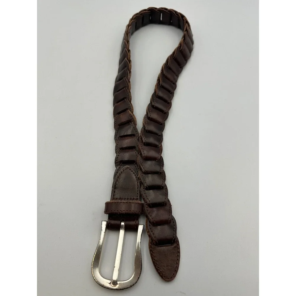 Vtg The Limited Braided Leather Belt S Brown Woven Link Indie Cowgirl Western